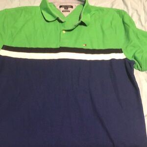 Tommy Hilfiger polo shirt green, white, and blue size xxl